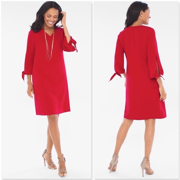 Chico's Dresses & Skirts - CHICO'S RED SOLID TIE-SLEEVE DRESS